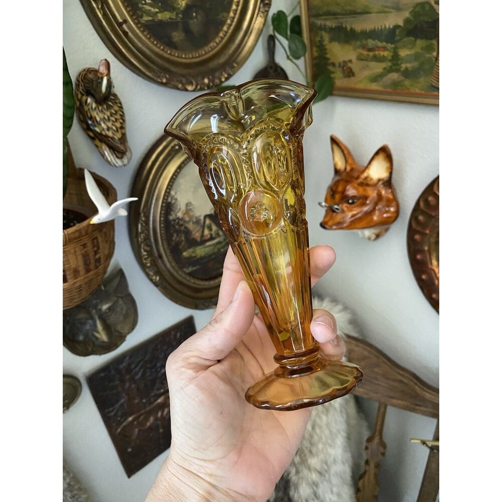 Vintage L.E. Smith Moon And Stars Amber Tulip Vase Amber Glass Vase